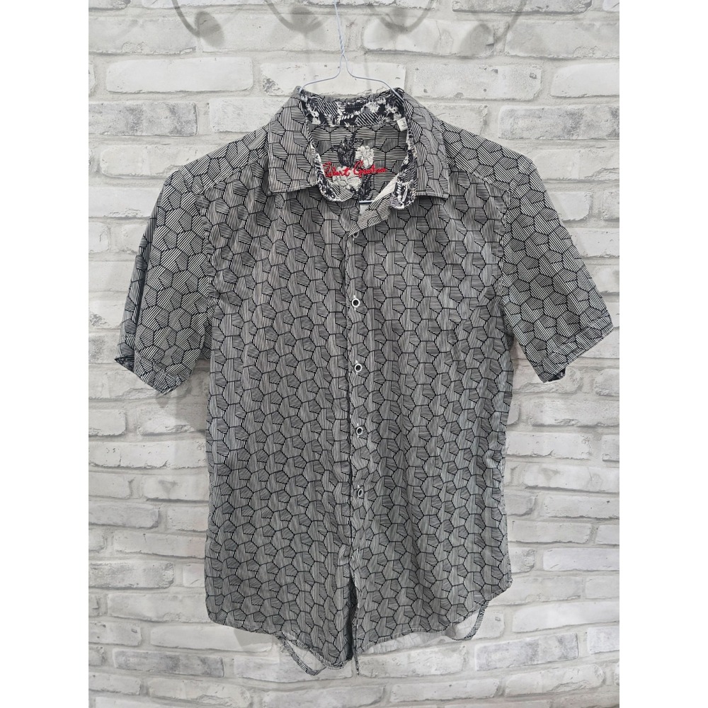 Robert Graham Sz S Coldwell Geometric Print Black S/S Button Down Shirt